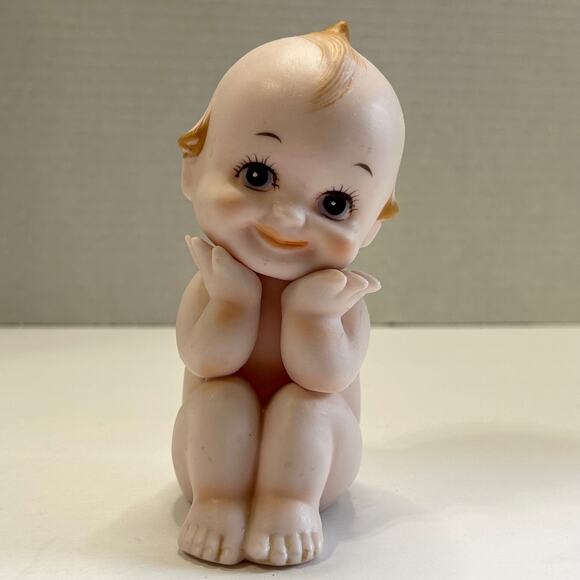 Vintage Norcrest Porcelain Bisque Kewpie Piano Baby Brown Eyes 5" Japan - Picture 1 of 10